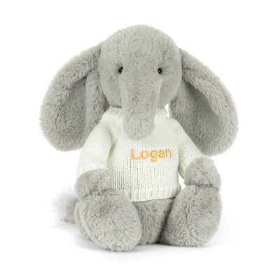 Bashful Luxe Elephant Thuddeus with Personalised Cream Jumper, Main View