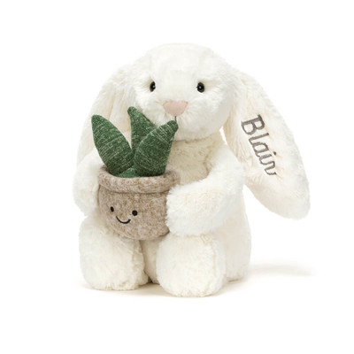 Personalised Cream Bunny with Plant, Main View