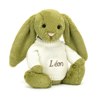 Bashful Moss Bunny with Personalised Cream Jumper , View 4