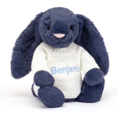 Bashful Navy Bunny with Personalised Cream Jumper, View 4