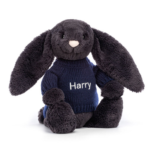 Bashful Inky Bunny with Personalised Navy Jumper, View 4