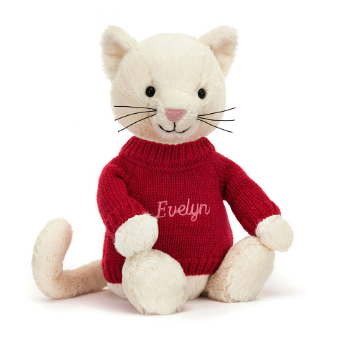 Bashful Cream Kitten with Personalised Red Jumper, View 4
