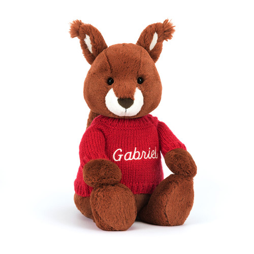 Bashful Squirrel with Personalised Red Jumper, Main View