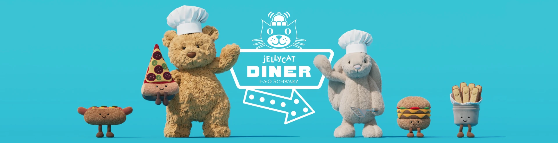 Bartholomew Bear, Bashful Cream Bunny et les Amuseables du Dîner vous disent à bientôt.