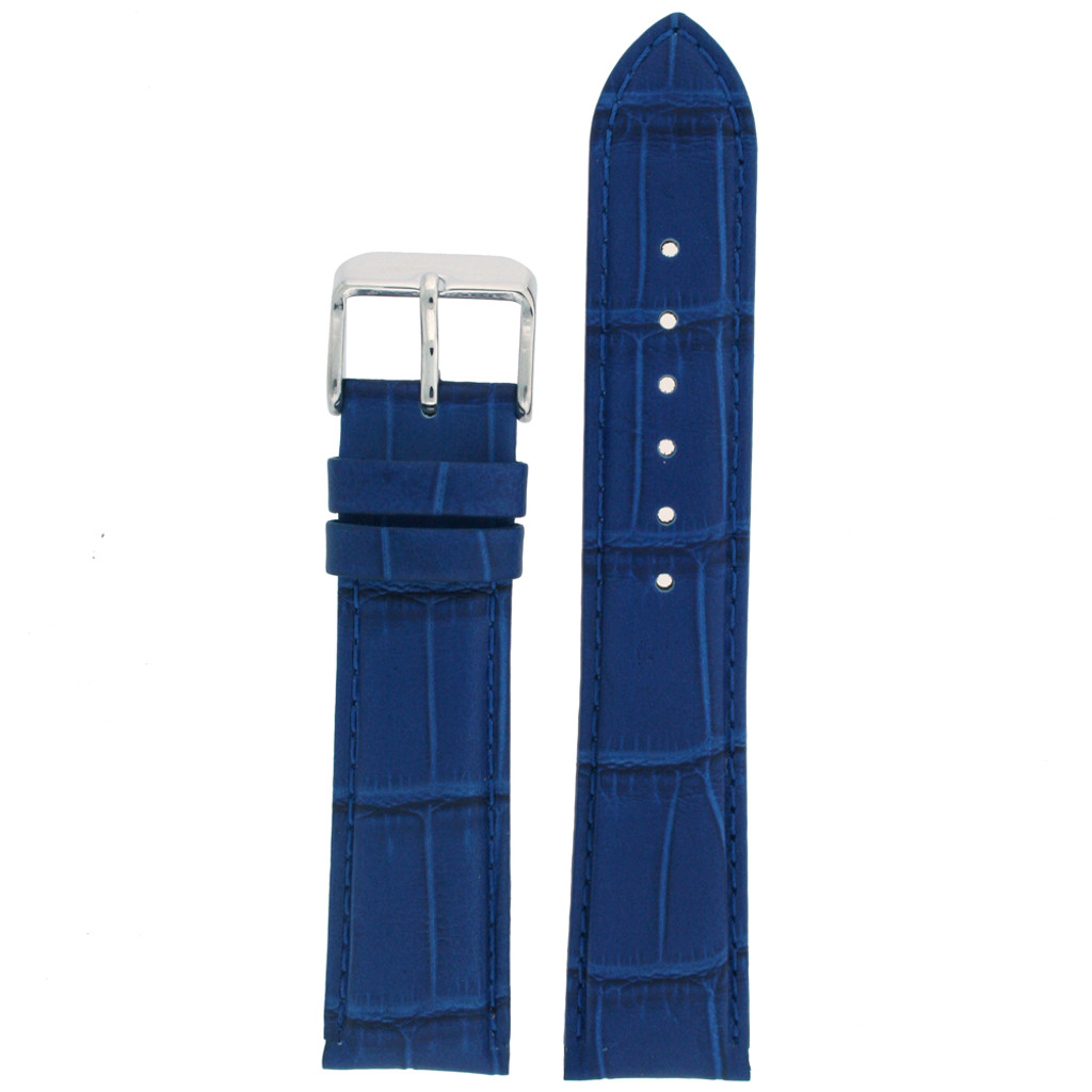 Leather Watch Band Blue Padded Alligator Grain Strap LEA670 | Front