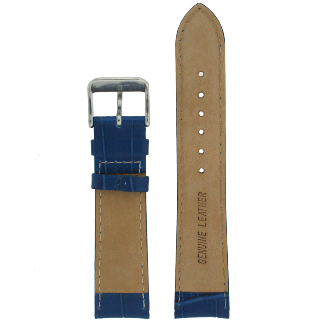 Leather Watch Band Blue Padded Alligator Grain Strap LEA670 | Back