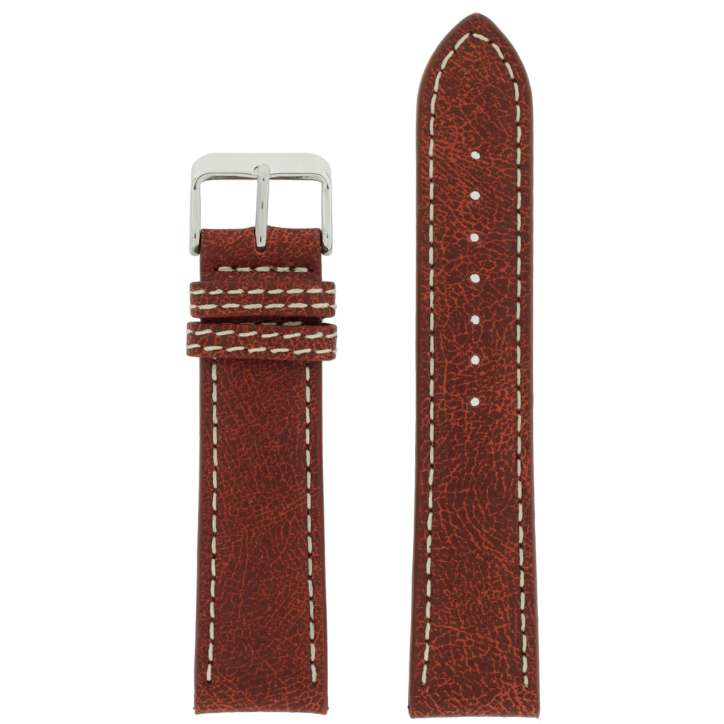 Watch Band Leather Distressed Red White Stitching Heavy Buckle LEA441| TechSwiss | Front