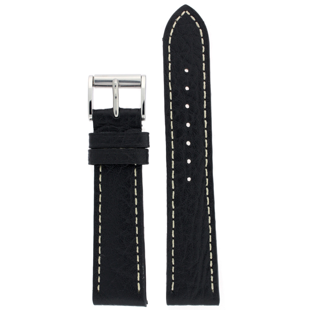 Watch Band Black White Stitching Roller Clasp| LEA472 |TechSwiss | Front