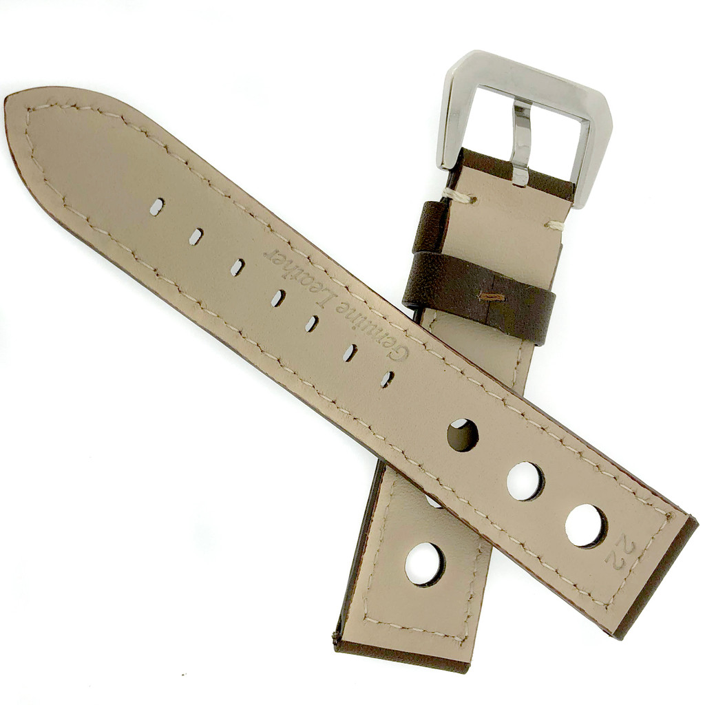 Rally Racing Watch Band Leather Sport Strap Brown 20mm, 22mm, 24mm
