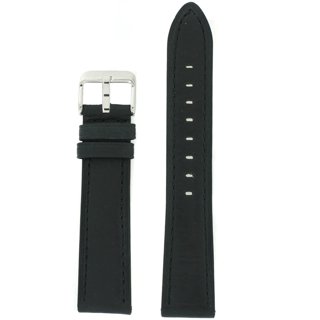 Black Leather Watch Band with Stainless Steel Buckle | TechSwiss LEA456 | Main