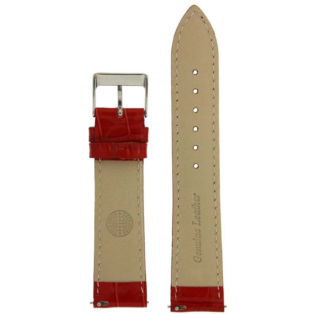 Watch Band Leather Crocodile Grain Red LADIES LENGTH Built-In Spring 18mm -22mm