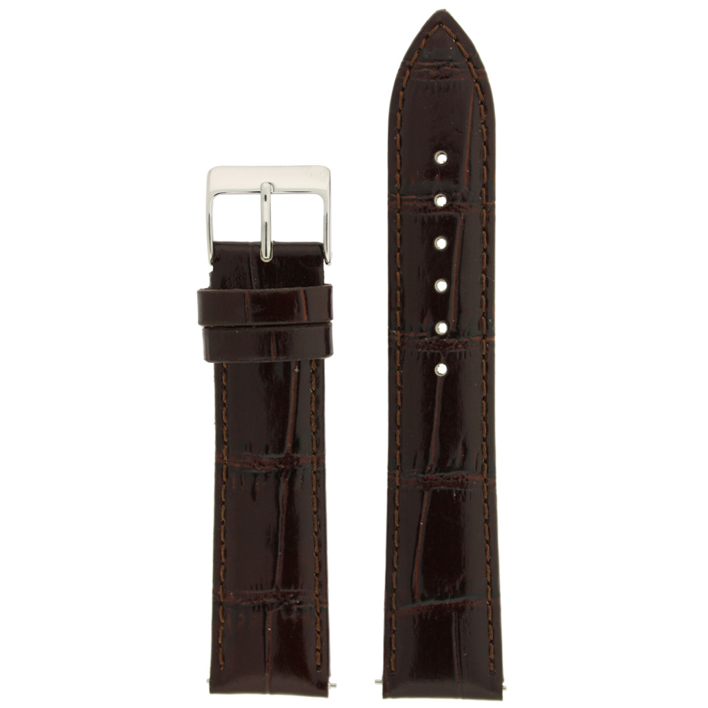 Brown Leather Crocodile Embossed Watch Band | Short Watch Strap  | Alligator Leather Watch Band | TechSwiss LEA980-SHORT | Main