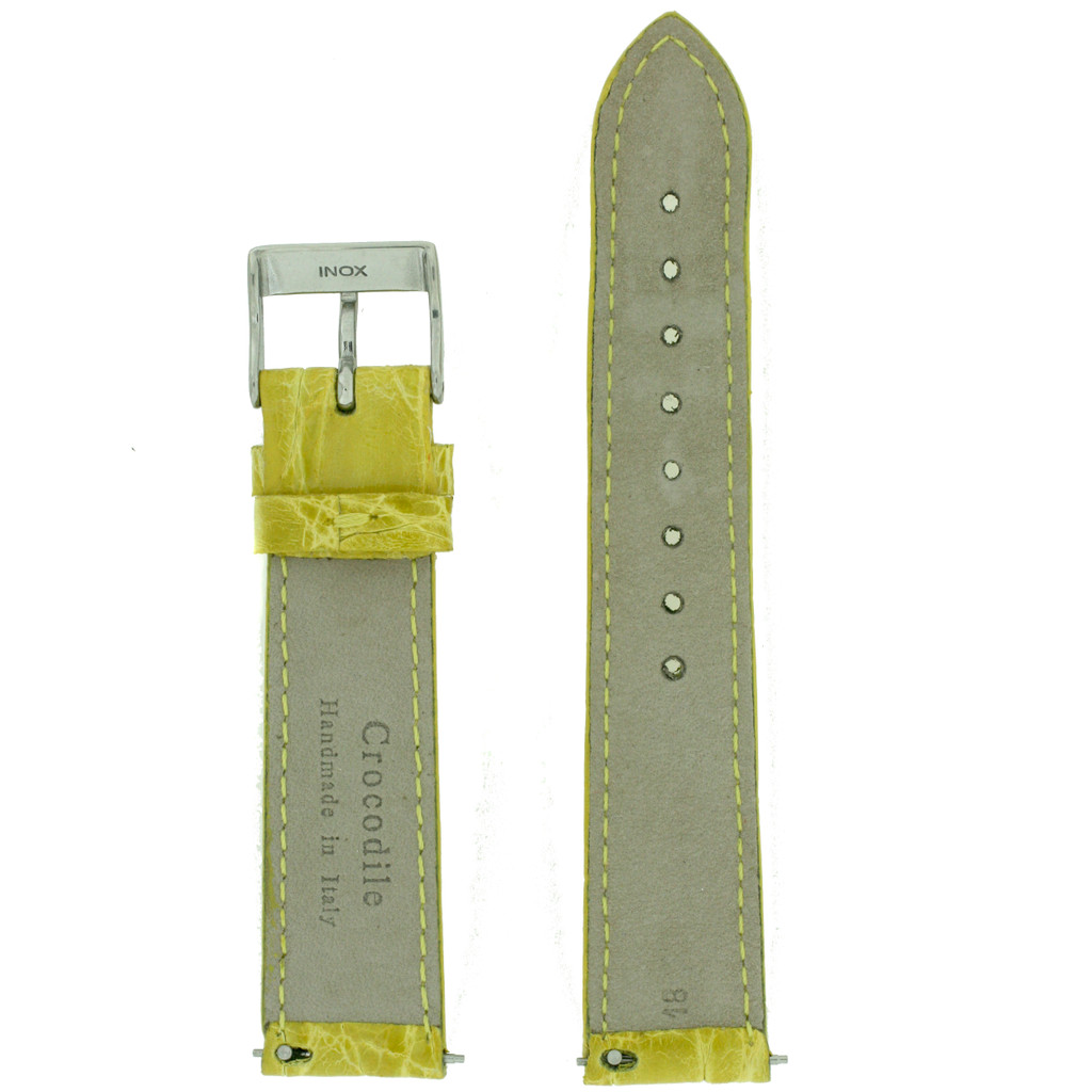 Yellow Genuine Crocodile Skin Watch Band Ladies- Built-In Spring Bars 12mm - 22mm