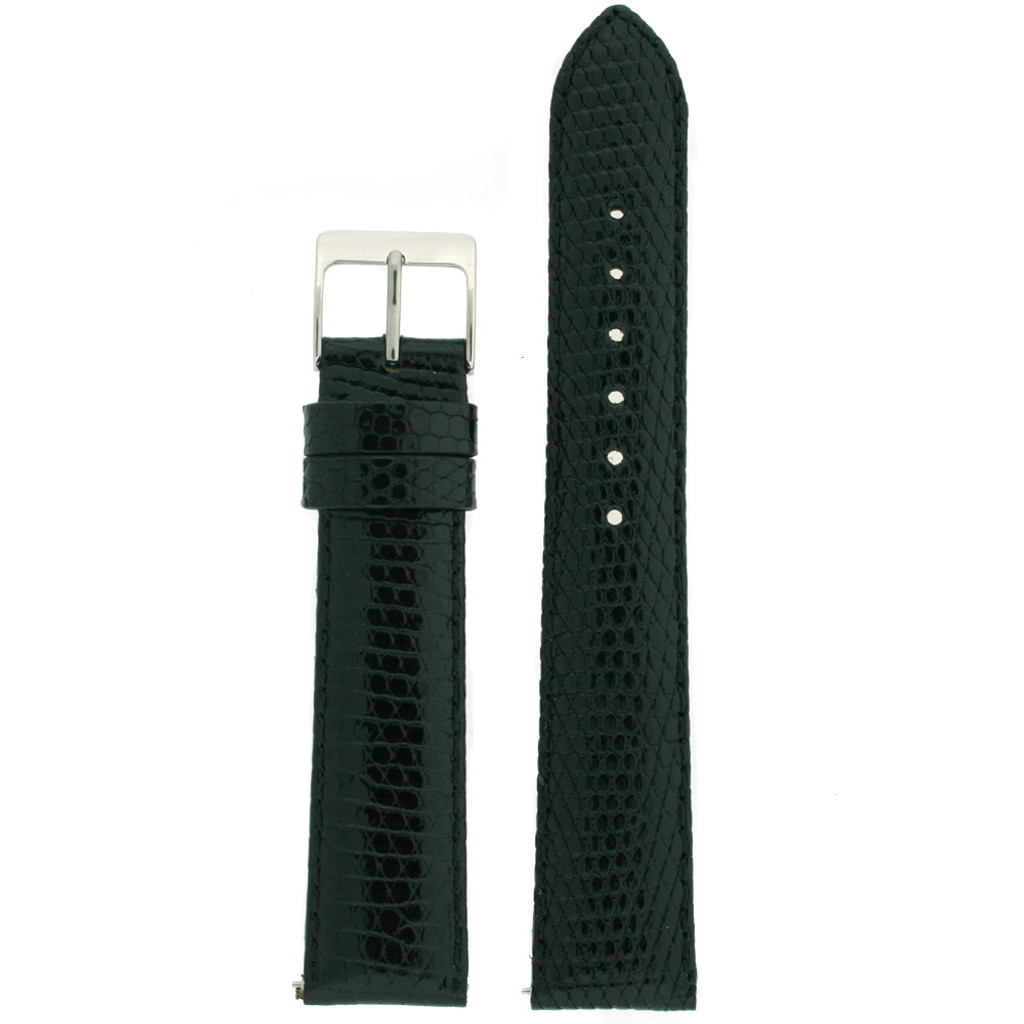 GENUINE Lizard Watch Band Black Stitched 12mm - 20mm