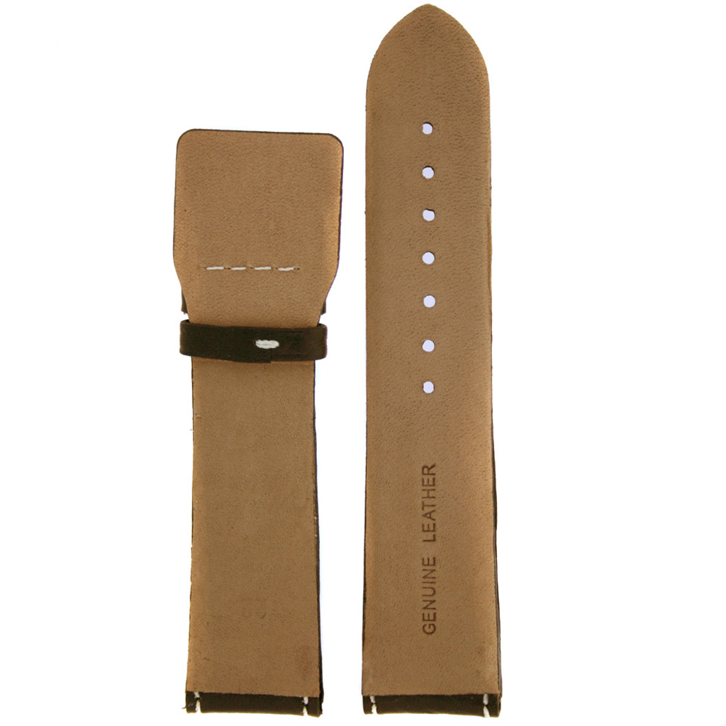 Italian Leather Watch Band Brown with White Contrast Stitching Sport Chronissimo