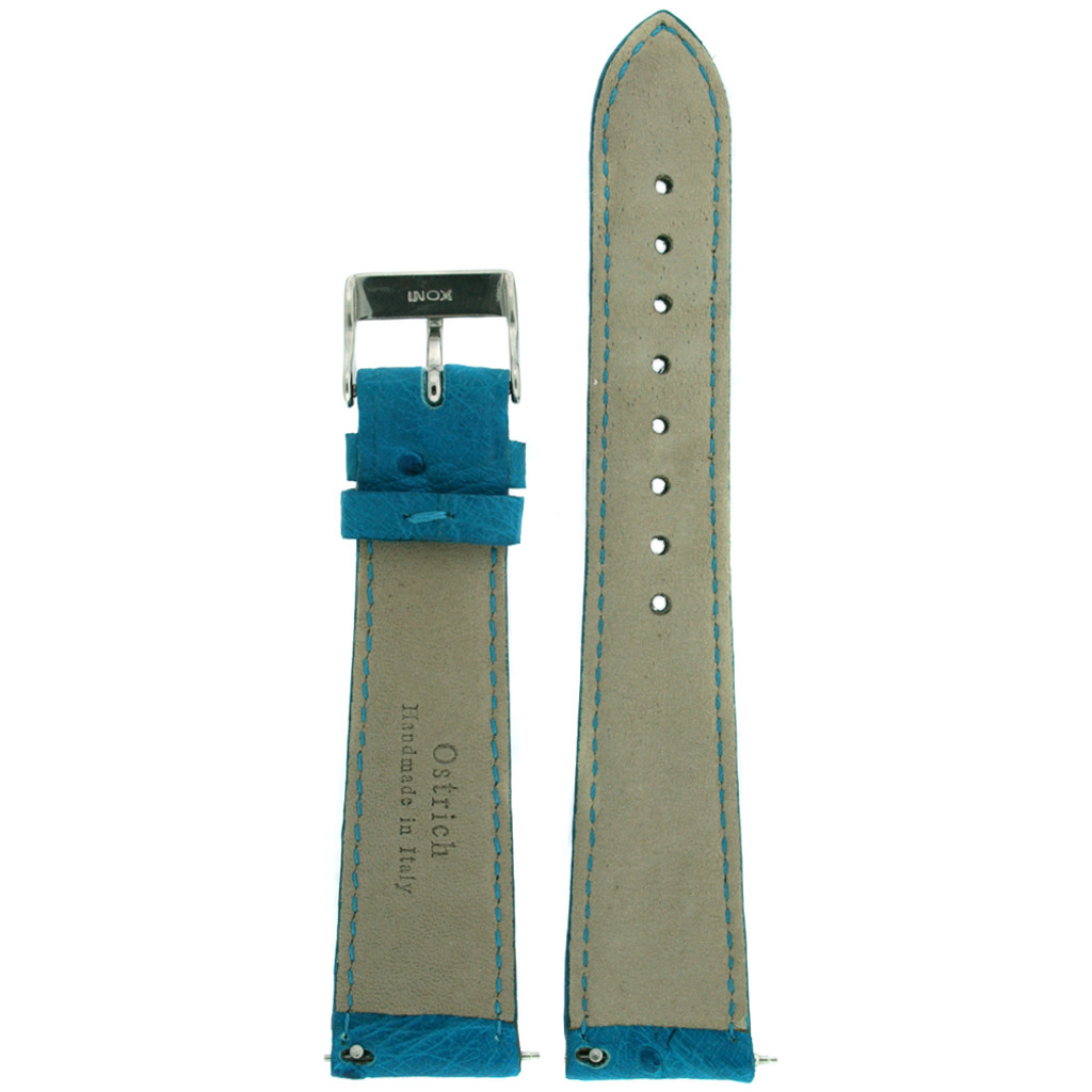 Genuine Ostrich Watch Band Handmade Turquoise Blue  Quick Release - Ladies Length  16mm