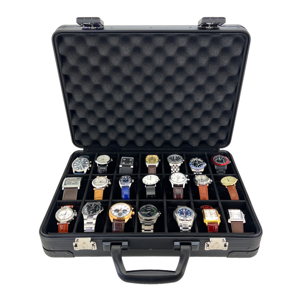 Watch Box Aluminum 21 Slots Extra Large Briefcase Black TSA Lock Executive