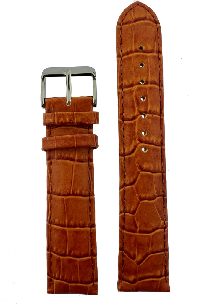 Extra Long Leather Watch Band XL Honey Brown Crocodile Grain 18mm - 24mm