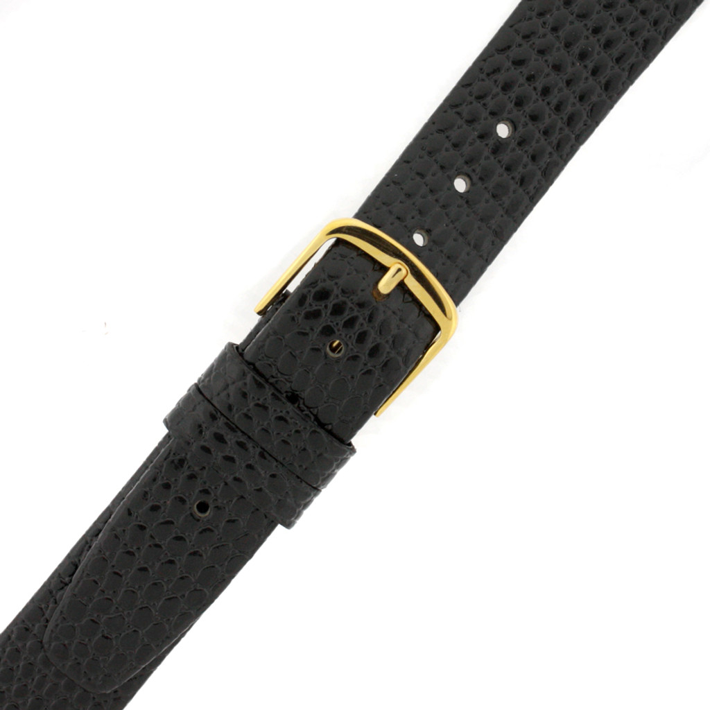 Extra Long Leather Watch Band XL Black Lizard Grain 10mm - 18mm