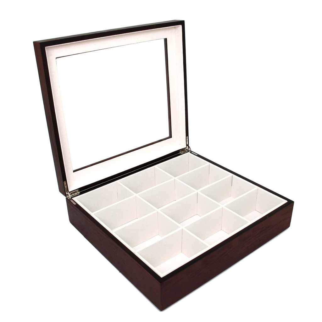 Cherry Wood Tie Box | Tie Display Case TechSwiss TIEBOX1 | Cherry Tie Case | Wood Tie Organizer | Front OPEN