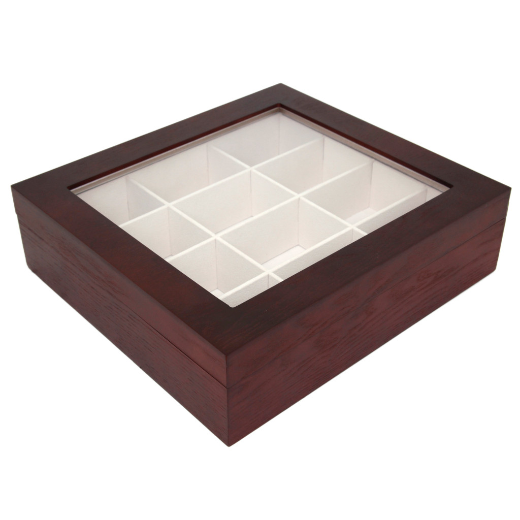 Cherry Wood Tie Box | Tie Display Case TechSwiss TIEBOX1 | Cherry Tie Case | Wood Tie Organizer | Front Side Closed