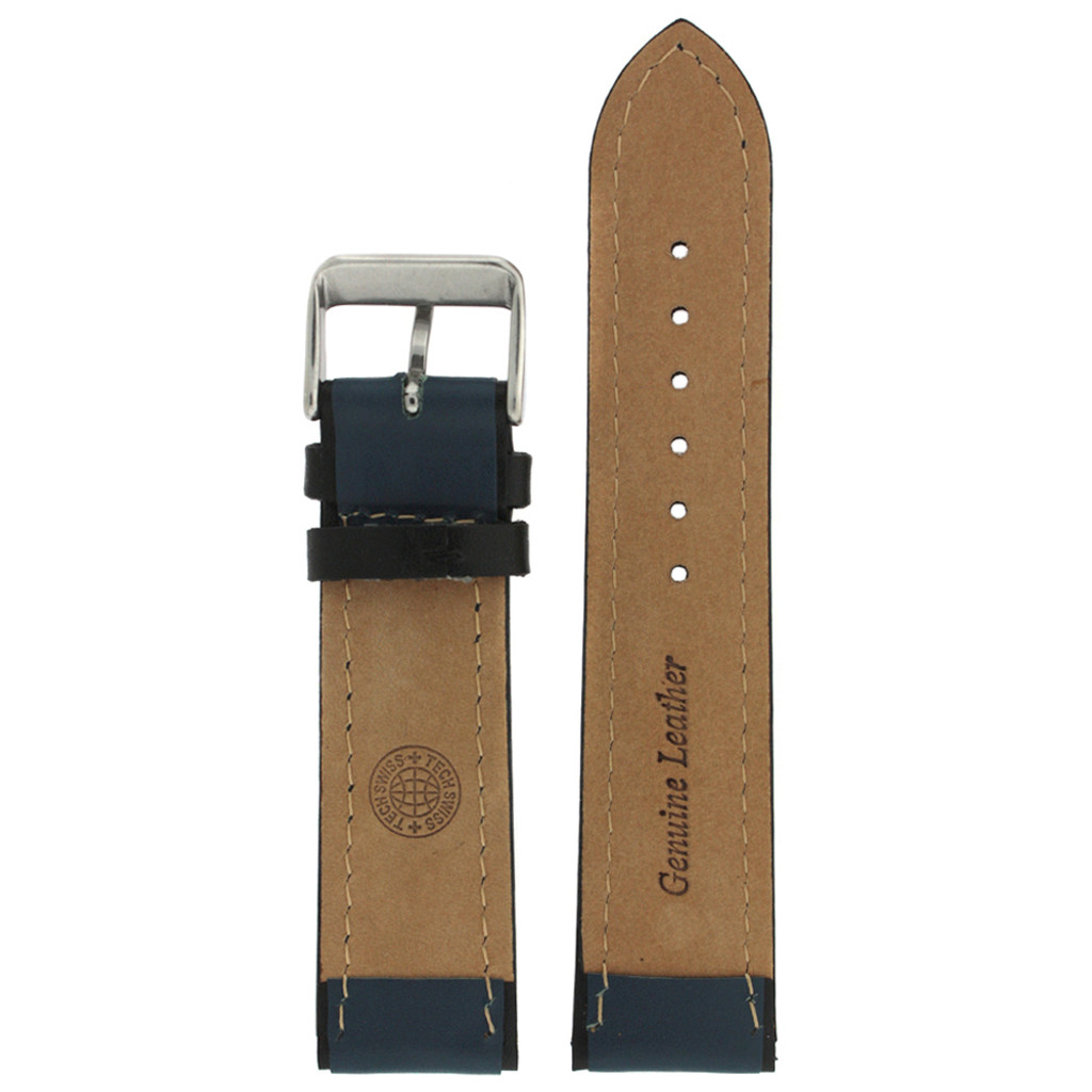 Navy Blue Sport Style European Watch Band | Replacement Leather Strap Navy Blue | TechSwiss LEA1356 | Interior View