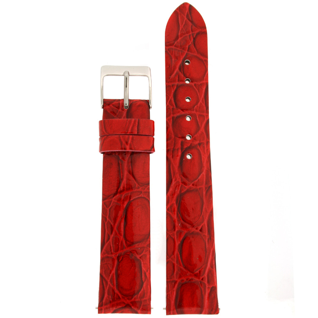 Red Crocodile Embossed Patent Leather Watch Band | Built In Spring Bars | TechSwiss LEA1501 | Main