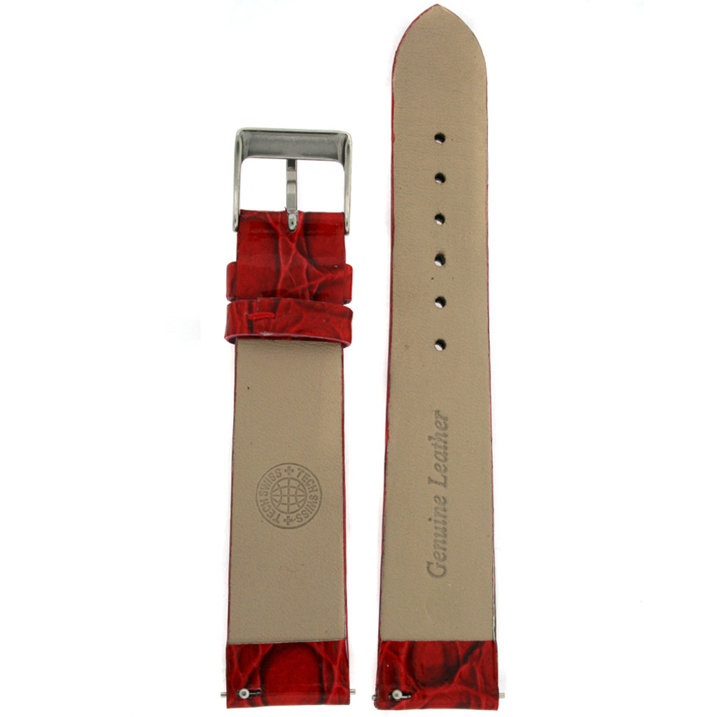 Red Crocodile Embossed Patent Leather Watch Band | Built In Spring Bars | TechSwiss LEA1501 | Lining