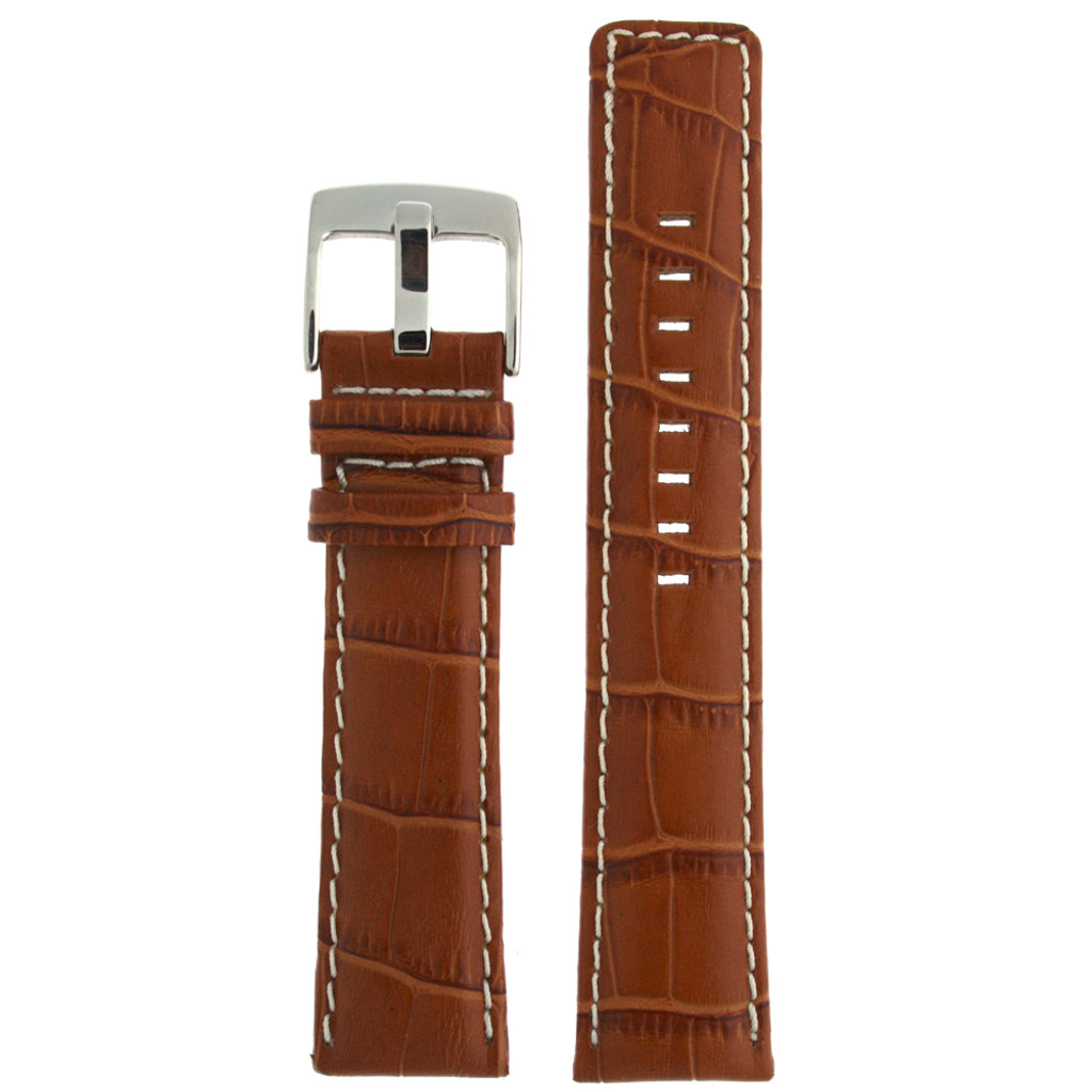 Honey Brown Leather Watch Band in Alligator Grain 18mm - 26mm