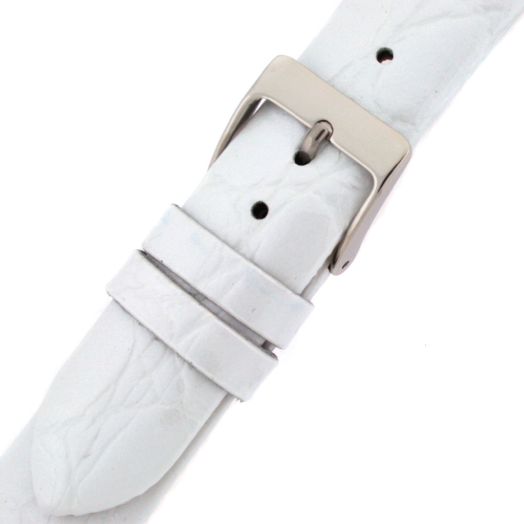 White Patent Leather Watch Band | Glossy White Watch Strap | White Patent Leather Crocodile Grain Watch Band | TechSwiss LEA1502 | Buckle