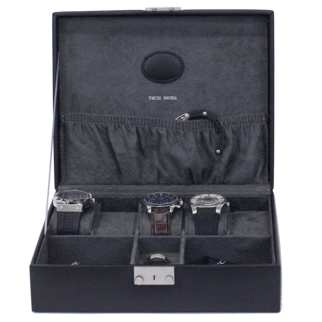 Black Leather Storage Valet Case Watches Jewelry | Front