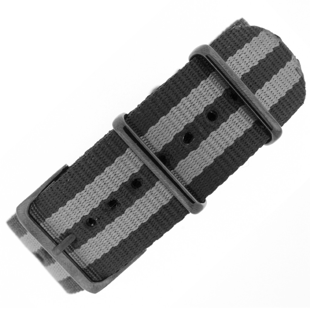 Nylon Watch Band One-Piece Sport Strap Weekender Grey Black (Black Buckle)