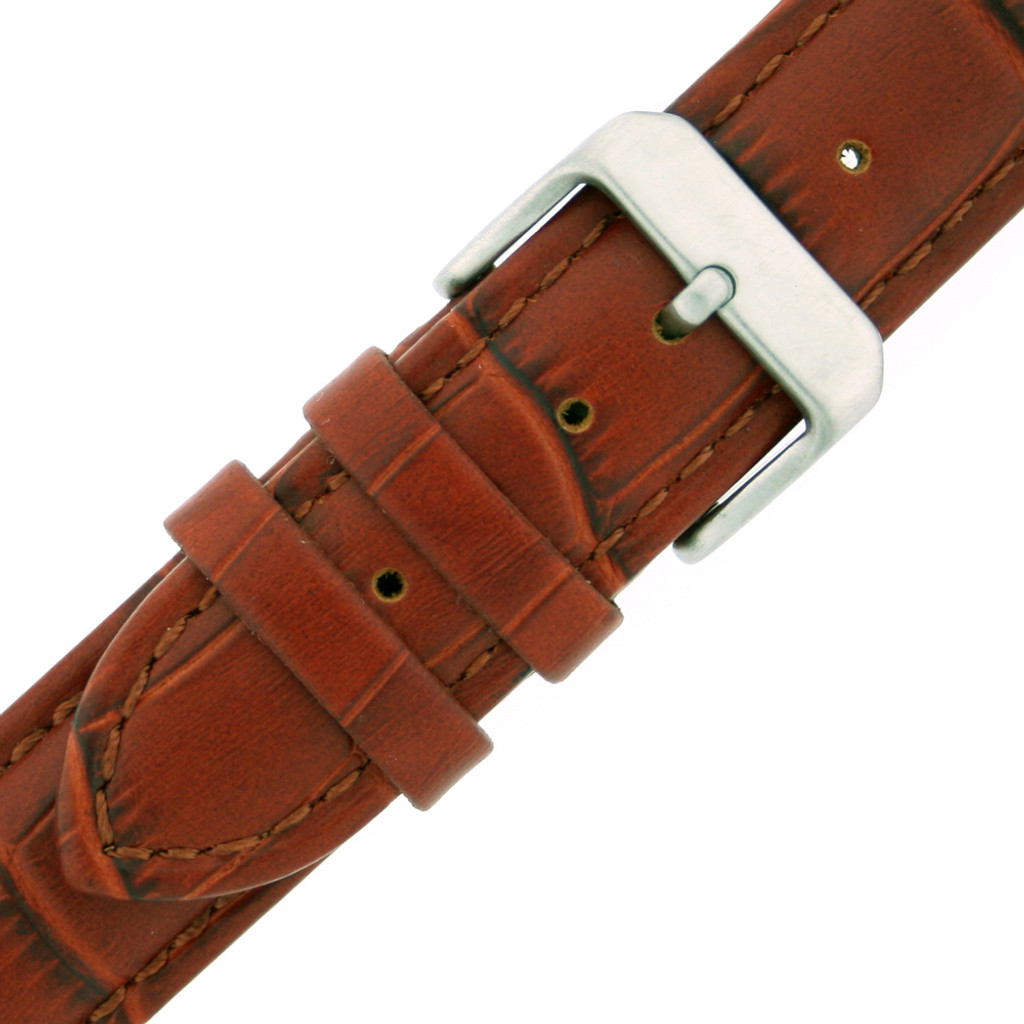 XXL Watch Band Honey Brown Genuine Leather Strap Alligator Grain Extra Long 18mm - 24mm