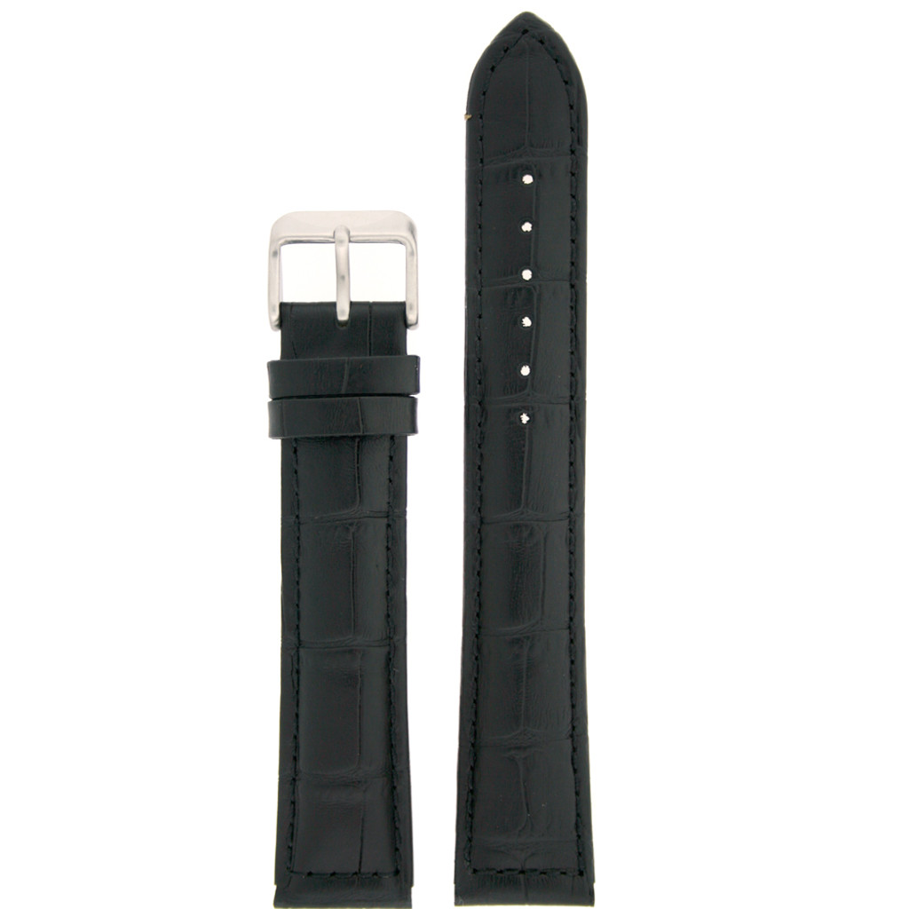 Extra Long XXL Leather Watch Band in Black Alligator Grain 18mm - 24mm