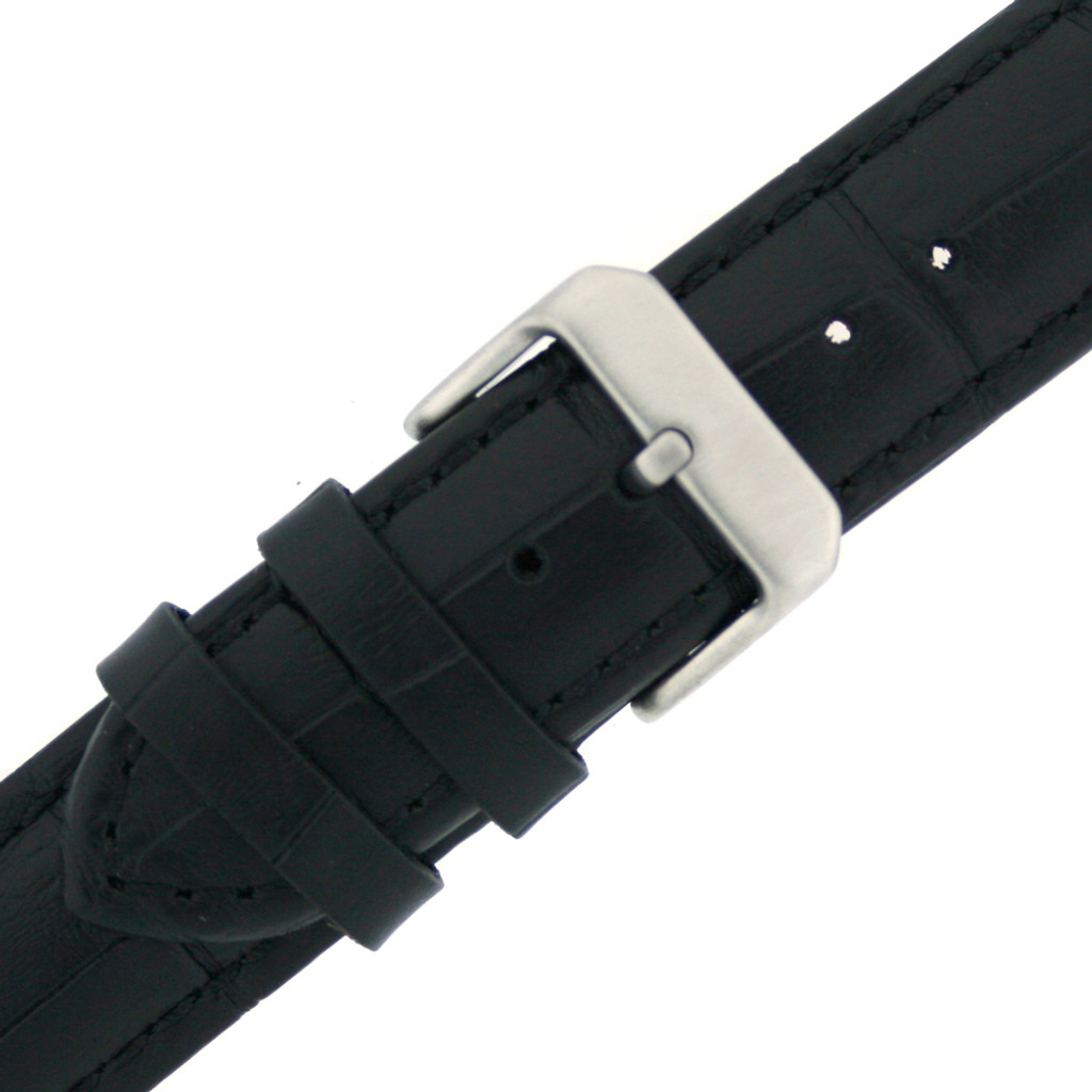 Watchband XXL Extra Long Leather Strap Black Crocodile Alligator Grain 18mm - 24mm