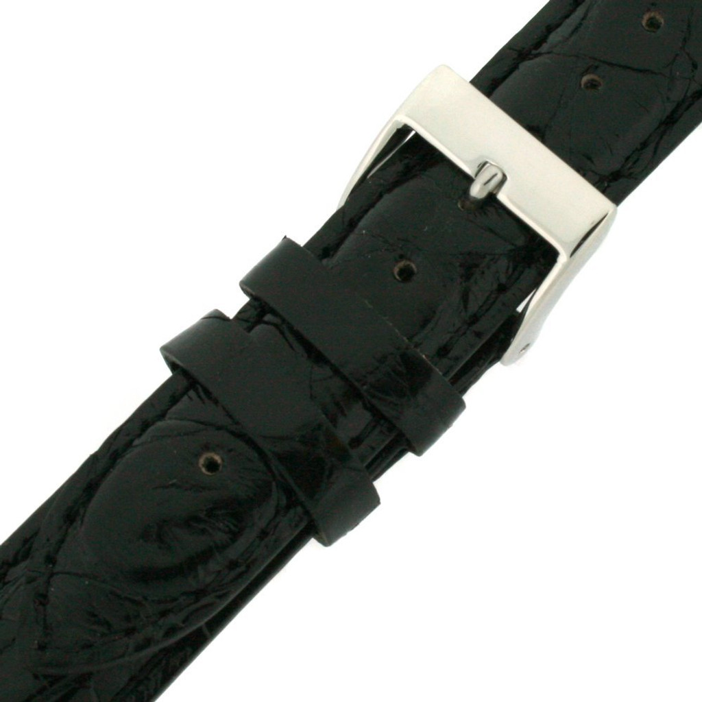 Watch Band Genuine Crocodile Black Padded Stitched - 12mm 14mm 16mm 17mm 18mm 20mm 22mm 26mm