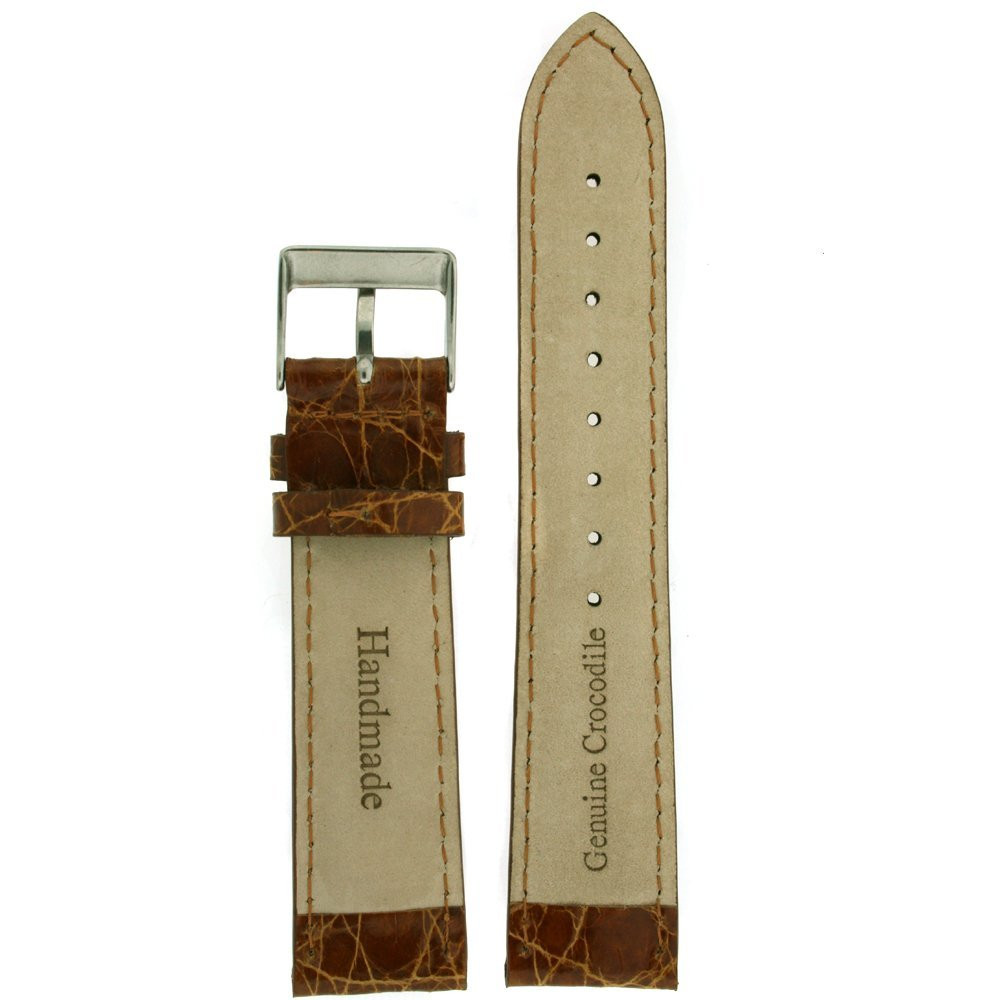 Watch Band Genuine Crocodile Light Brown Tan Padded Stitched