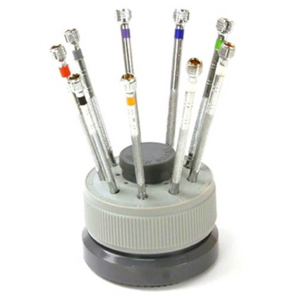 Mini Screwdriver Set of 9 with Rotating Stand with Extra Blades