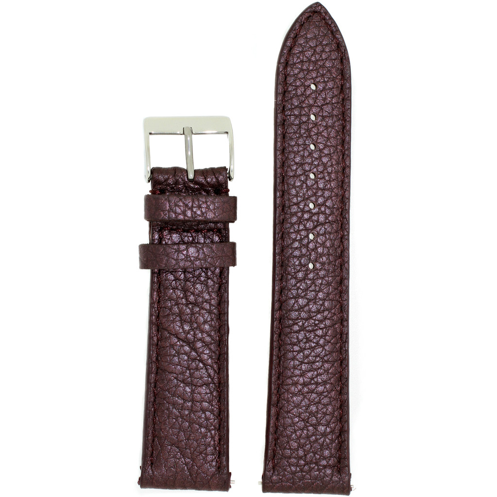 Watch Band Genuine Leather Brown Purple Metallic - Quick Release Springs | Front