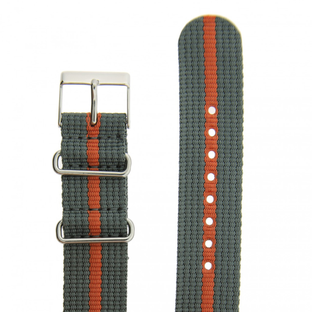 20mm Nylon Watch Band One Piece Military Sport Orange Grey Fit Weekender