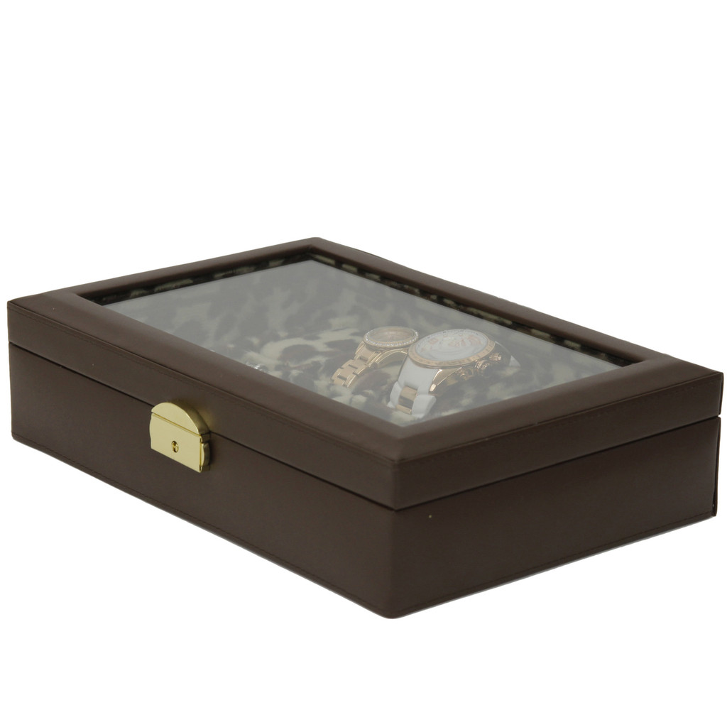 Ladies Leather Jewelry Box with Animal Print | TechSwiss TS2800BRN | Closed View