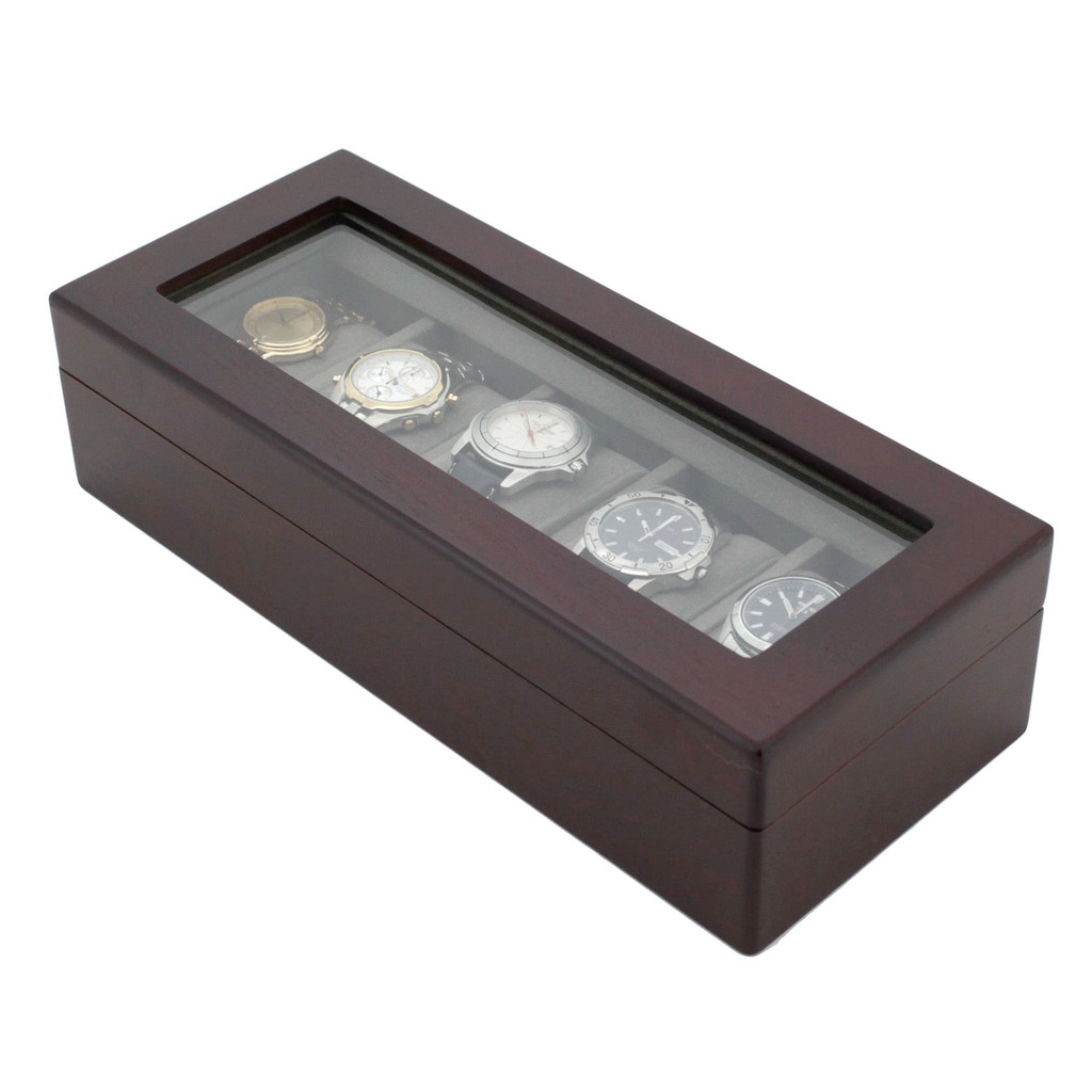 Brown Wood 5 Watch Box | TechSwiss | TSBOX6100ESS | angle