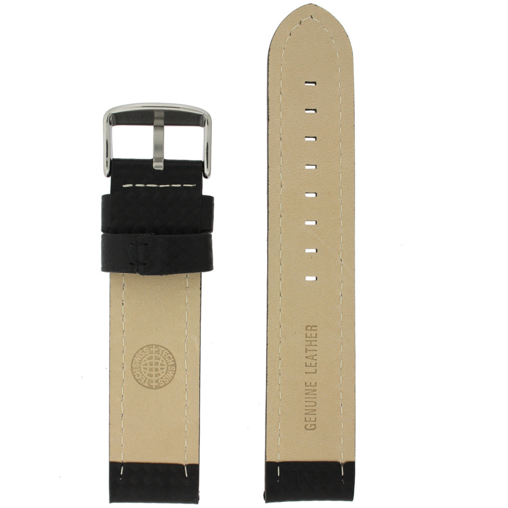 Long Black Leather Carbon Fiber Print Watch Band  | TechSwiss Long Leather Straps | TechSwiss LEA462L | Lining