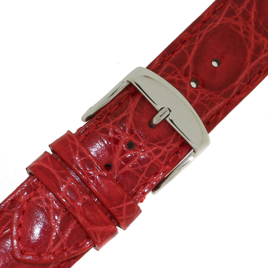 Red Crocodile Embossed Leather Watch Band | Built in Spring Bars | TechSwiss LEA830 | Buckle