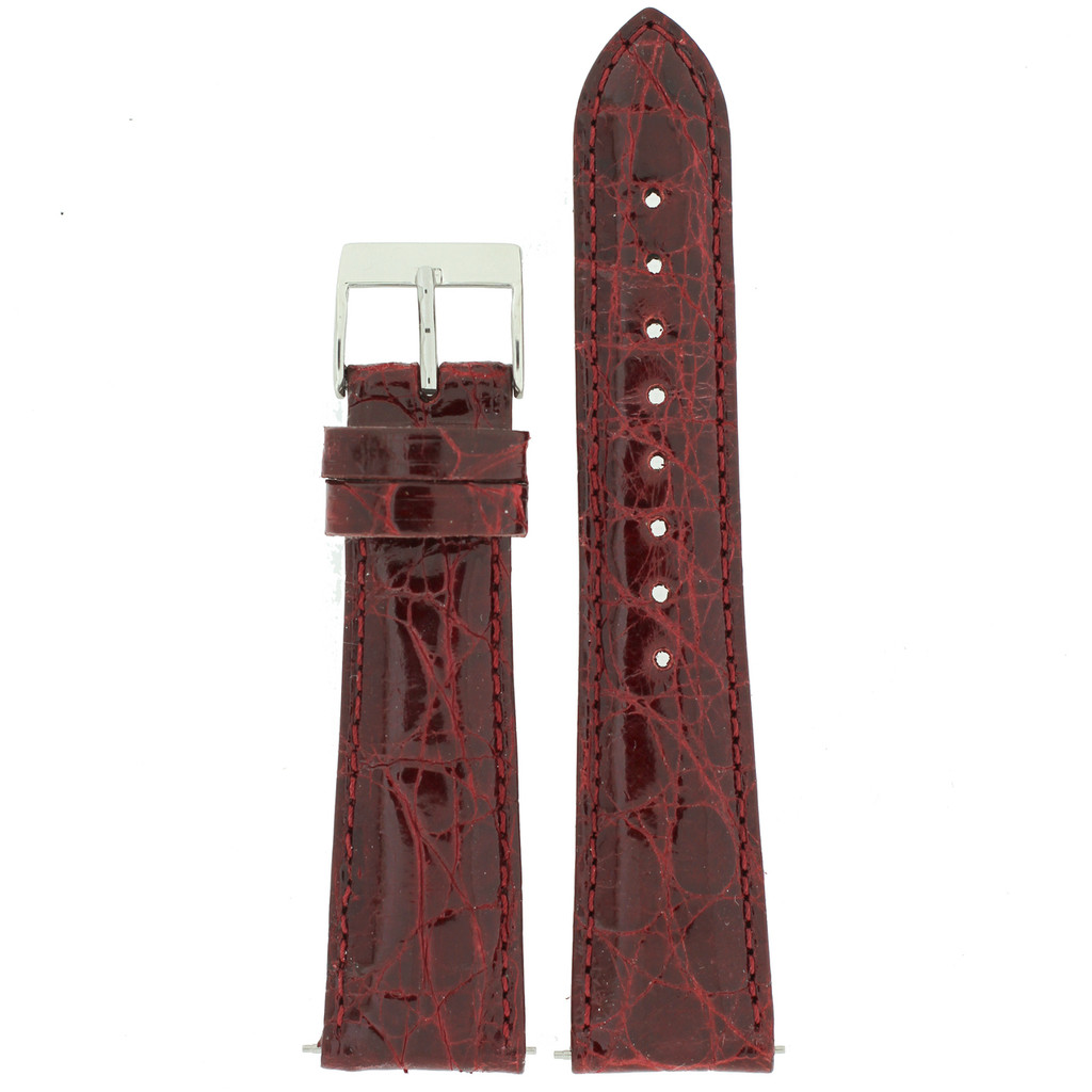 Watch Band Ladies Burgundy Crocodile Padded Built-In Spring Bars 12mm - 22mm