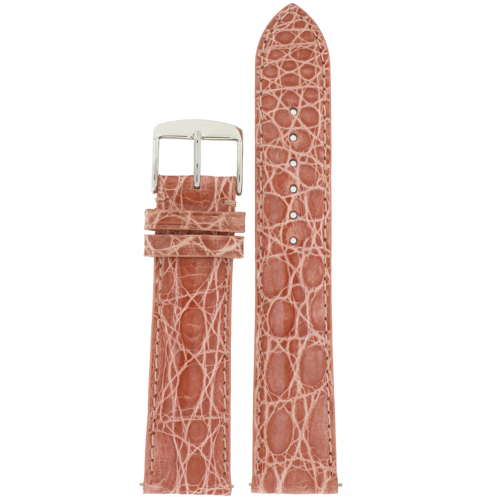 Watch Band Rose Pink Crocodile Padded Built-In Spring Bars