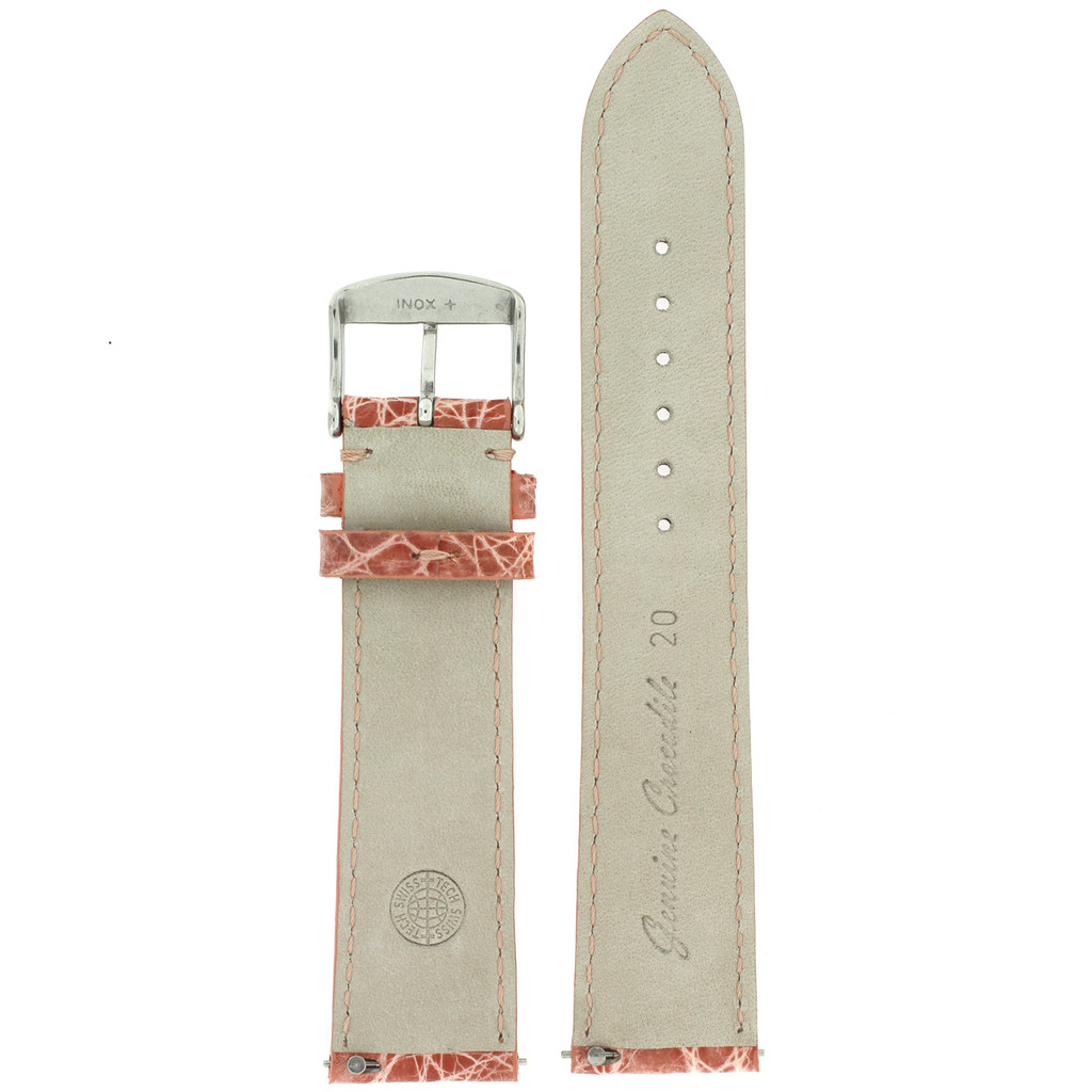 Watch Band Rose Pink Crocodile Padded Built-In Spring Bars