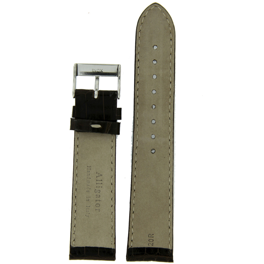 Watch Band Genuine Alligator Dark Brown White Stitching Mens