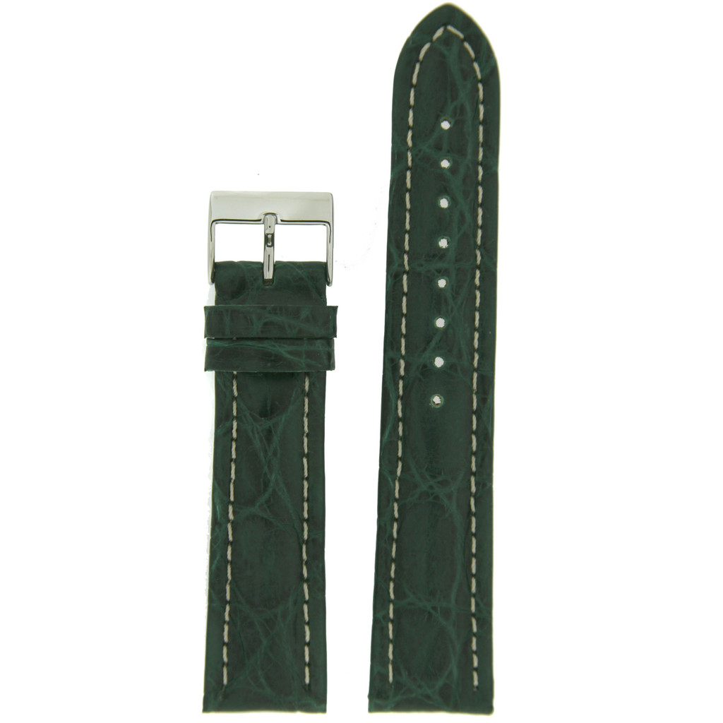 Dark Green Crocodile Genuine Leather Watch Band | Exotic Skin Straps | TechSwiss LEA875 | Main