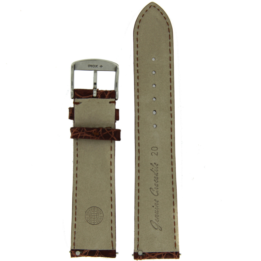 Genuine Crocodile Brown Built-In Spring Bars Padded Stitched